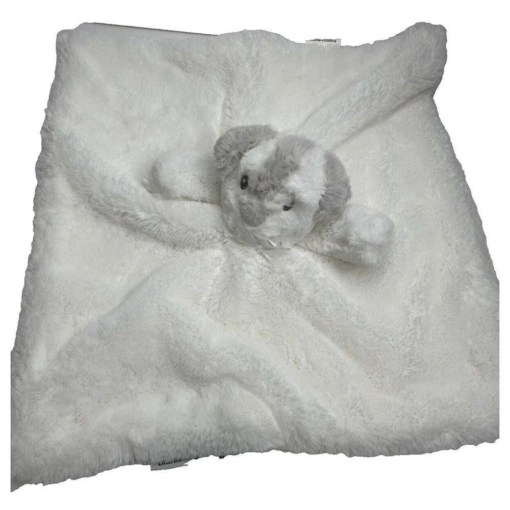 Blankets and Beyond Dog Security Blanket White Gray Puppy Soft Baby Lovey EUC